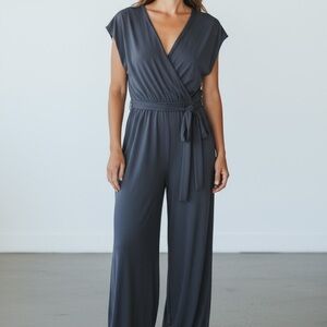 New York & Company Women Jumpsuit with Belt Blue Size Small